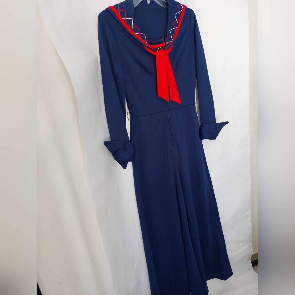 Vintage Women's Wide-leg Sailor Jumpsuit Navy Blue with Red Accent